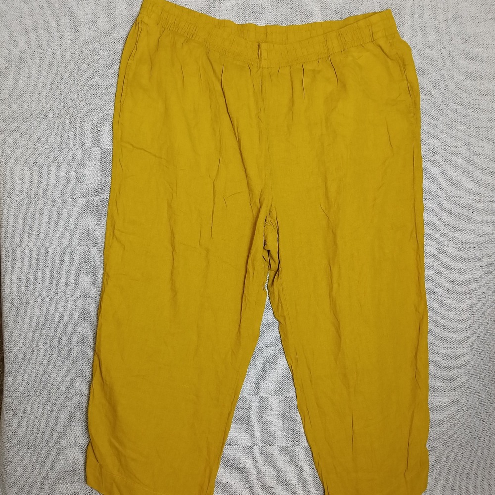 Wide Leg Linen-Blend Pants in Mustard Yellow